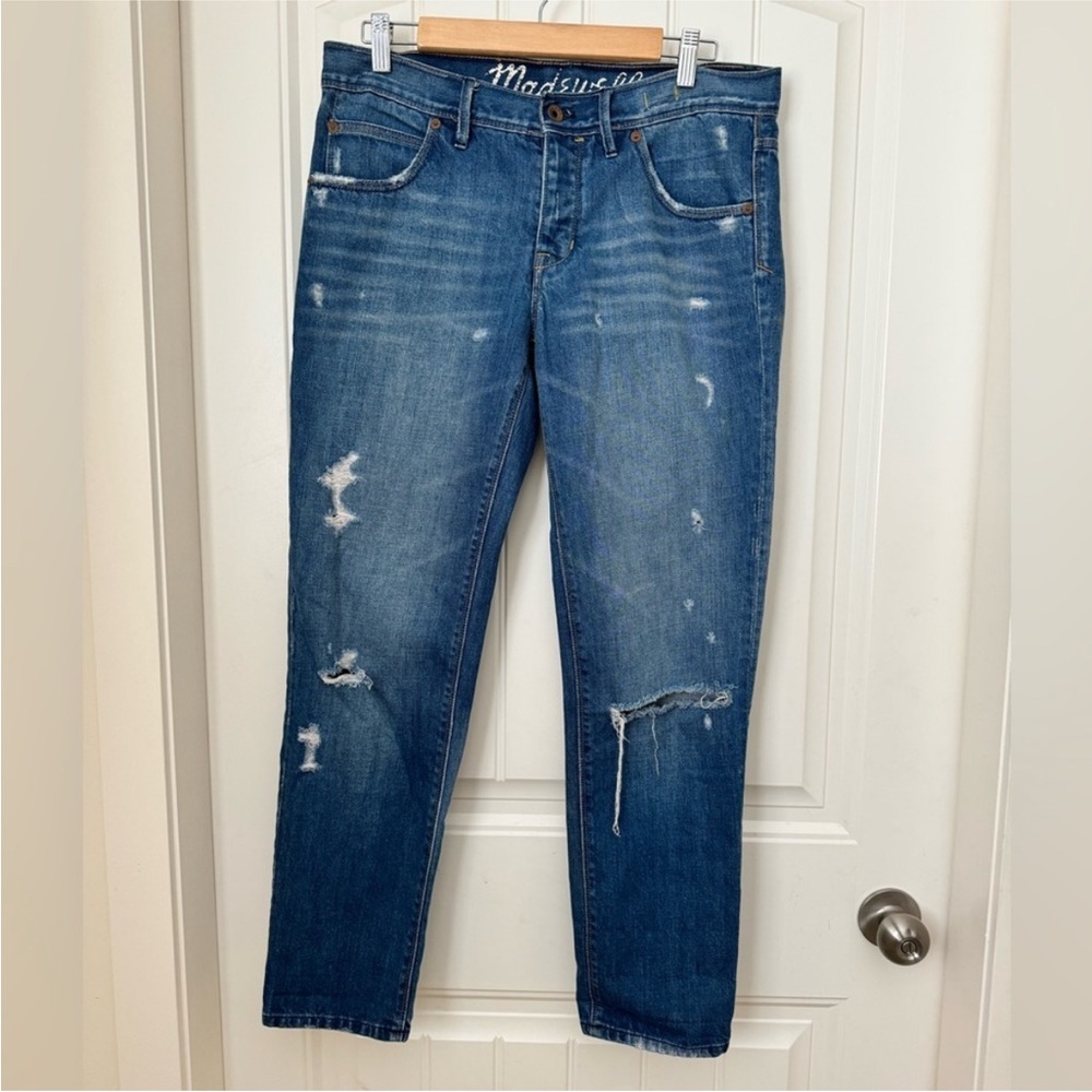 Madewell Distressed Button Fly Boyfriend Jeans. Size 27